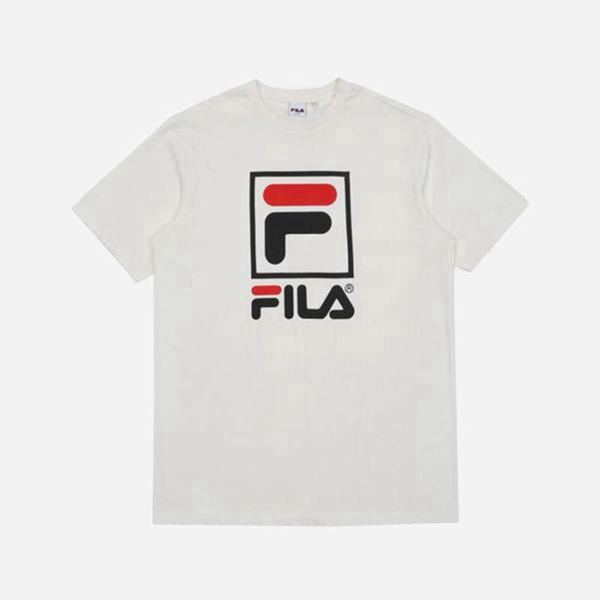 Fila Stacked Logo S/S Men's T-Shirts - White,NZ 568-28493